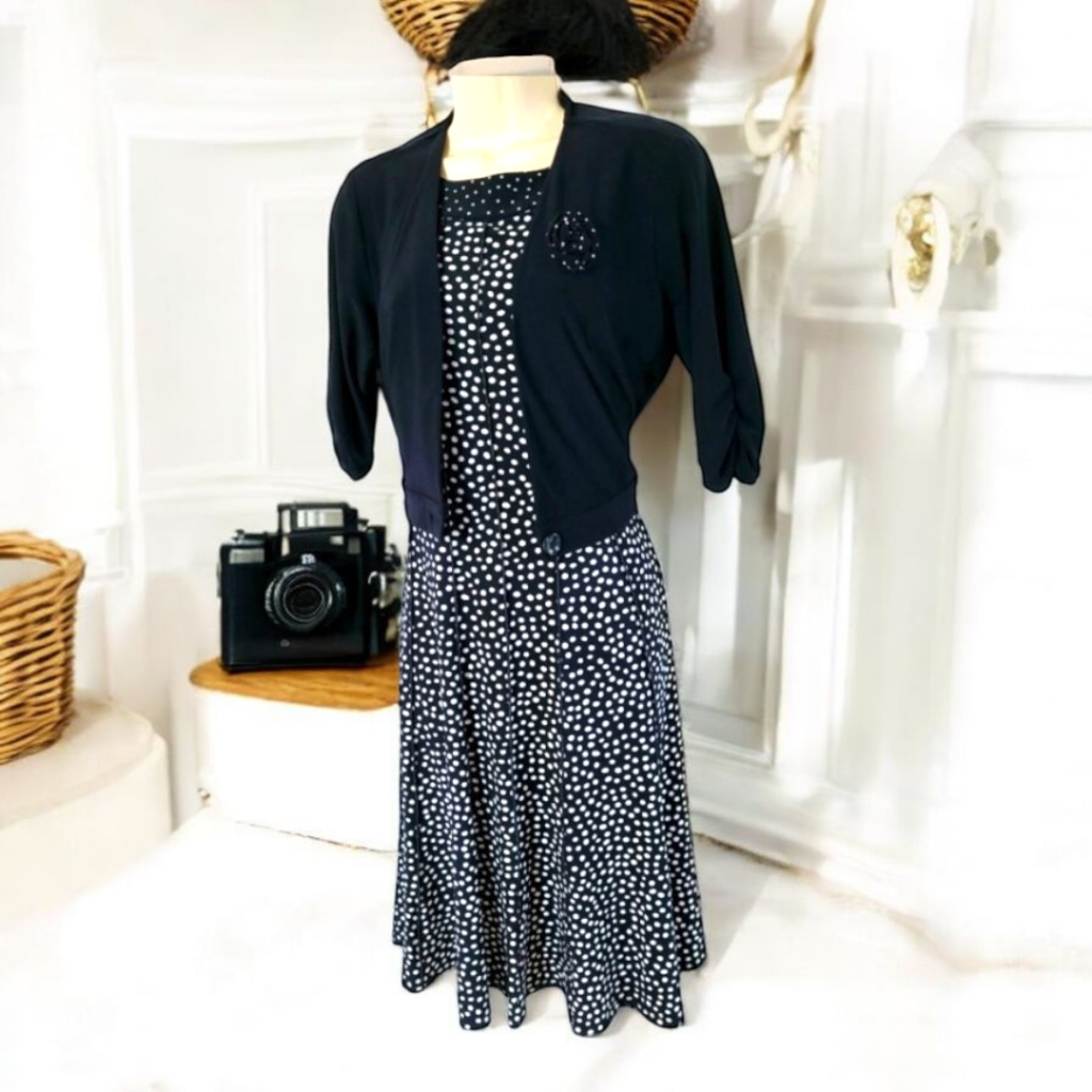 Navy Polka Dot Dress With Matching Bolero Size 8